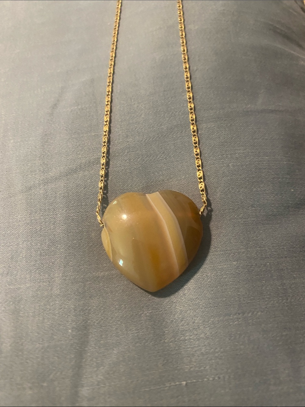 Gold Chain Necklace with Brown Heart Agate Pendant - Picture 2 of 3